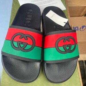 Gucci Black and Red Slide Slippers